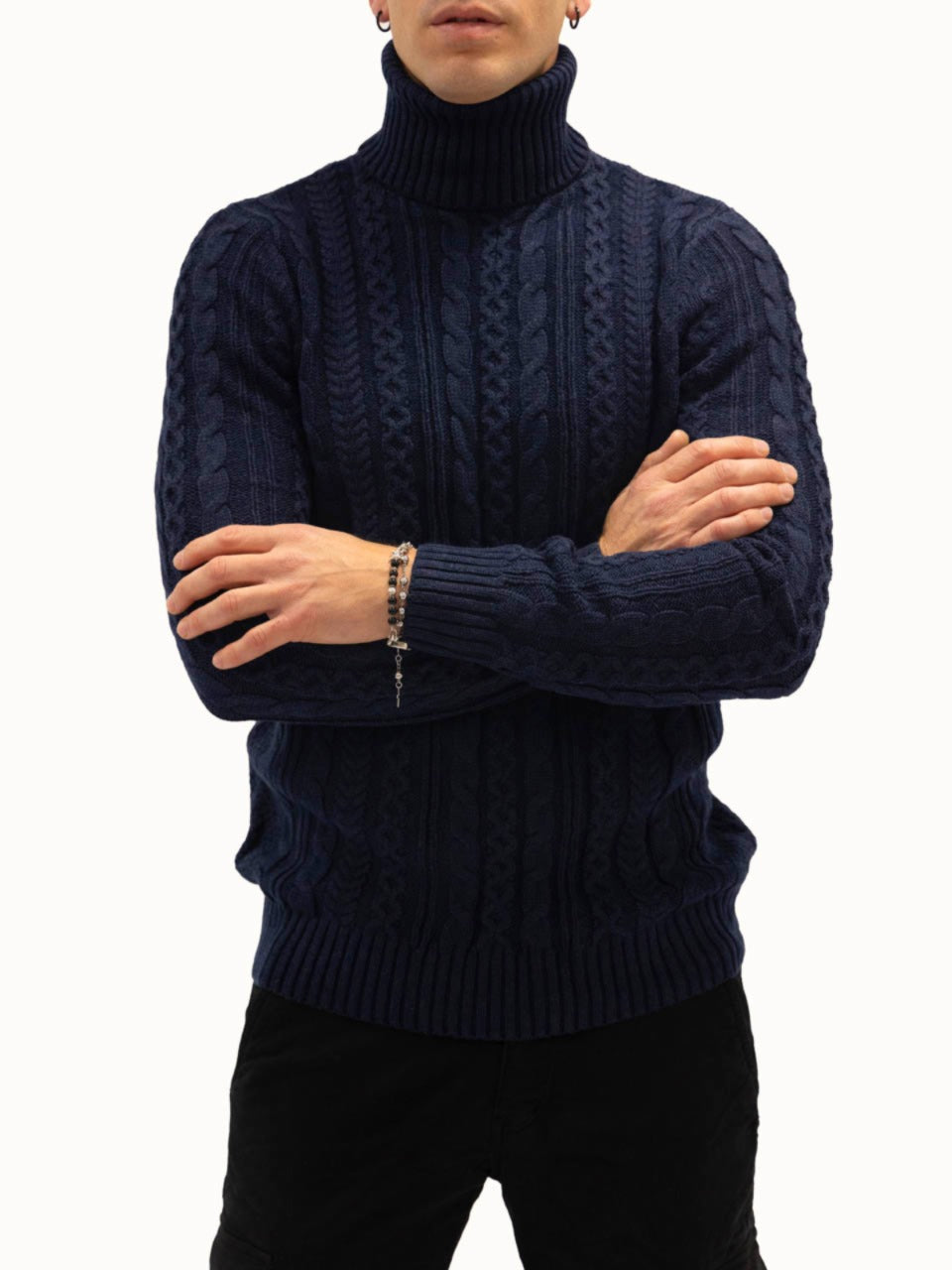 Maglione Dolcevita Intreccio Navy Blue