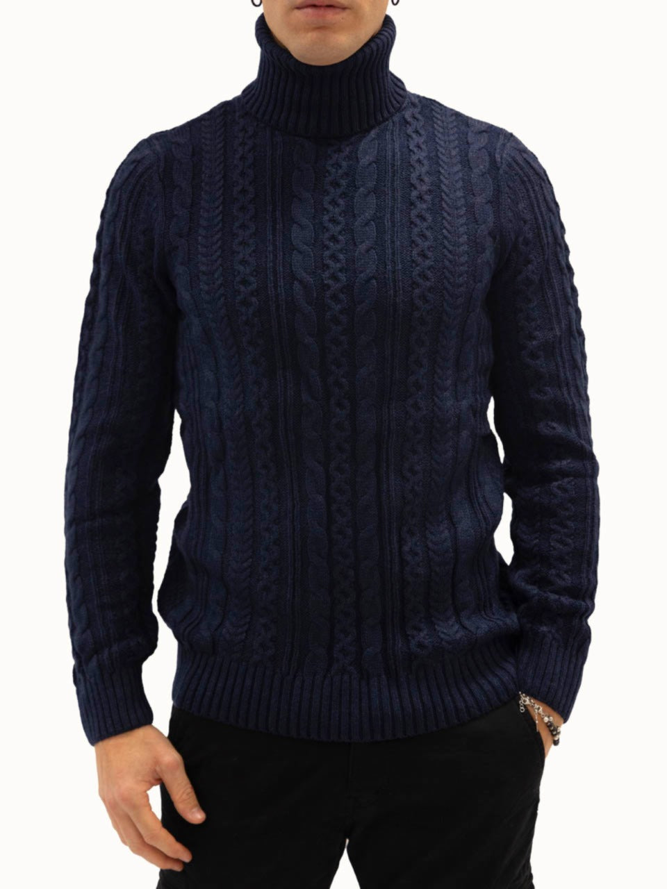 Maglione Dolcevita Intreccio Navy Blue