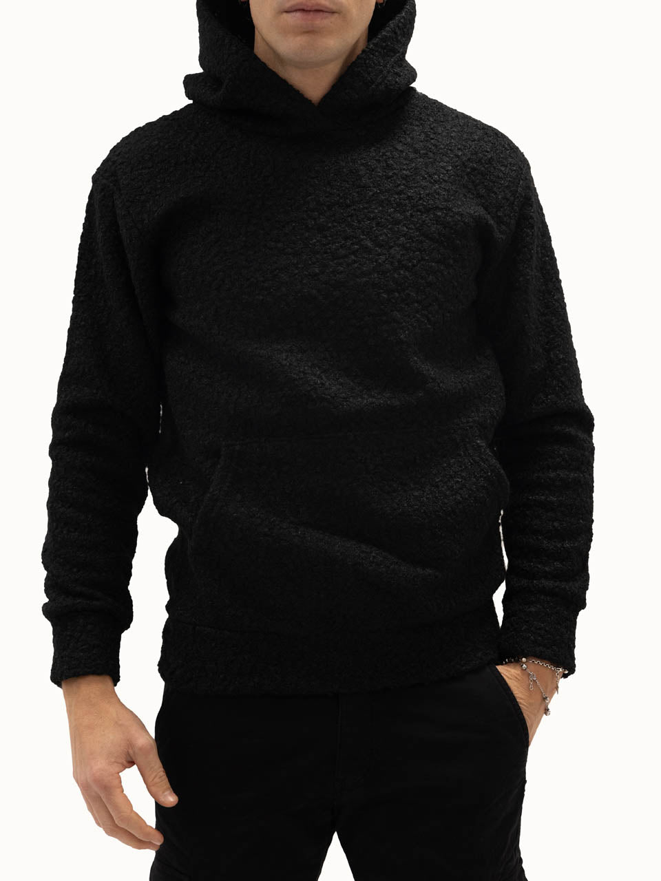 Felpa Teddy con Cappuccio Black