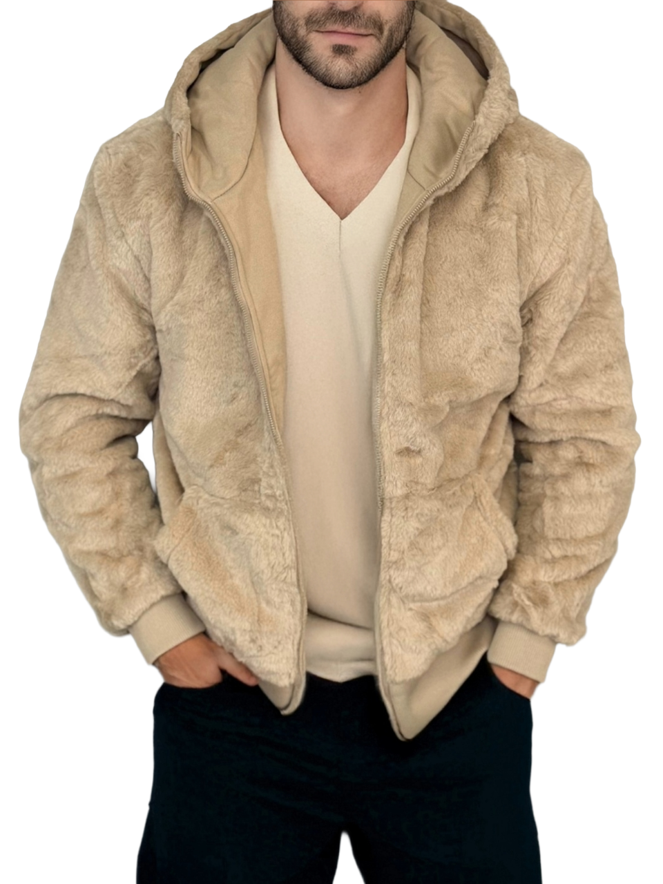 Giacca Pelliccia Reversibile Beige