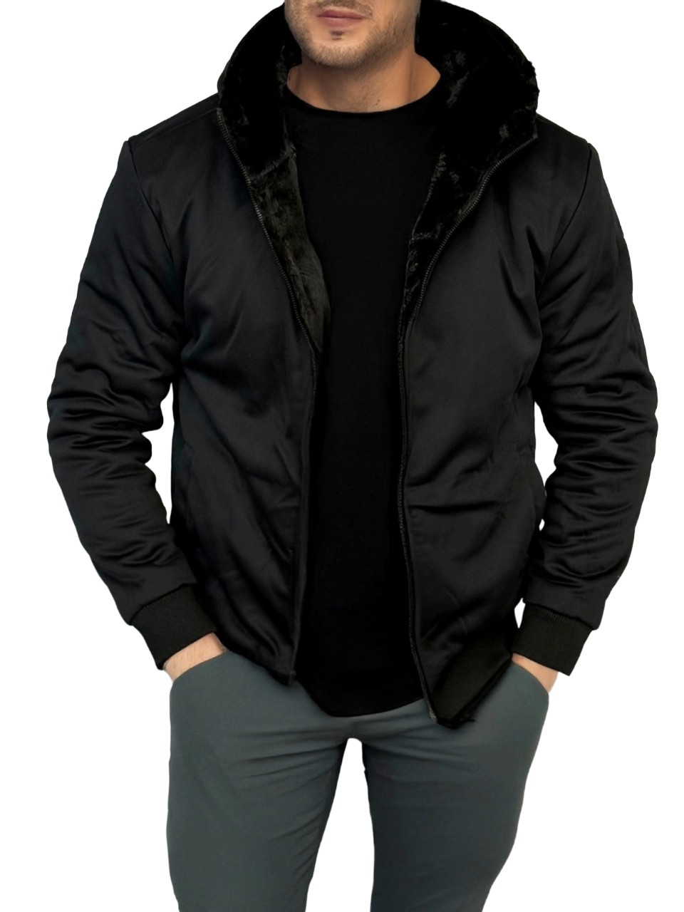 Giacca Pelliccia Reversibile Black