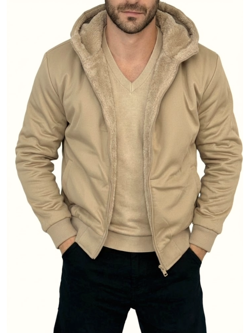 Giacca Pelliccia Reversibile Beige