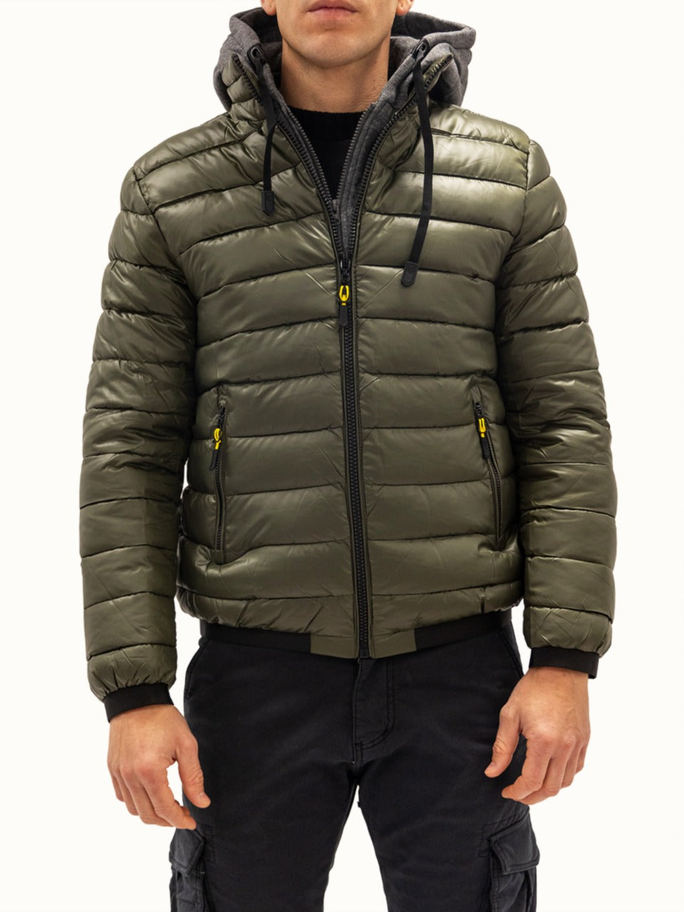 Giubbotto con Cappuccio Removibile Dark Military Green