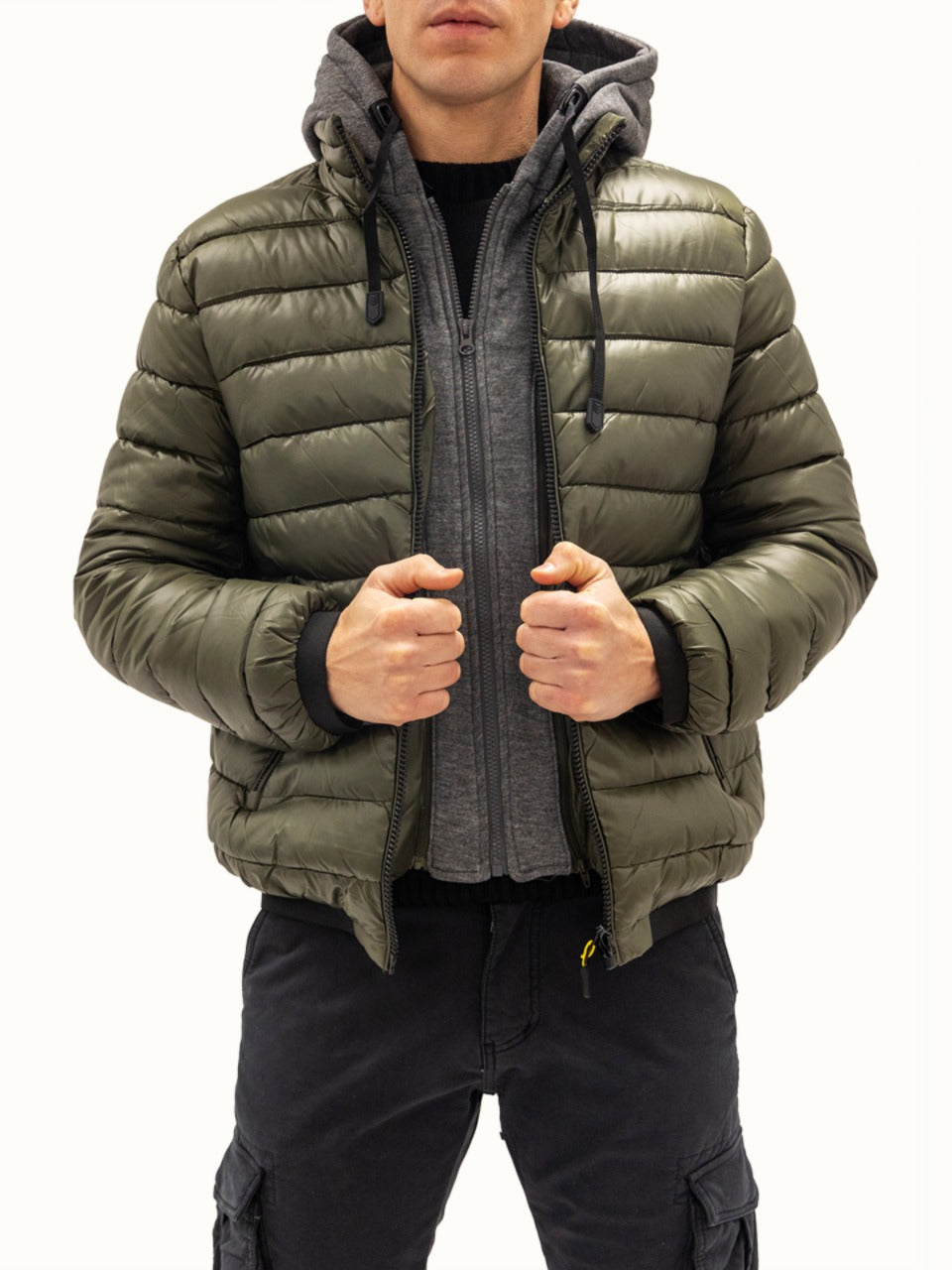 Giubbotto con Cappuccio Removibile Dark Military Green