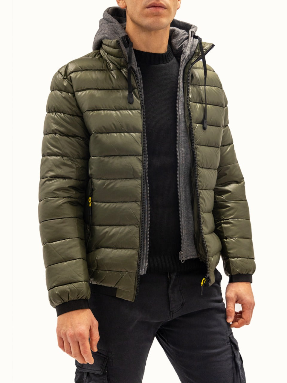 Giubbotto con Cappuccio Removibile Dark Military Green